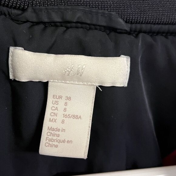 H&M Navy Bomber Jacket moto coat oversized Sz 8 Medium - Picture 5 of 10